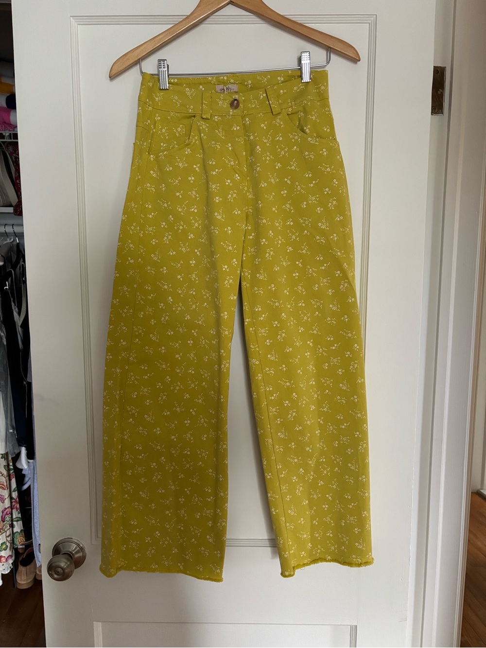 High-Waist Wide Leg Floral Trousers - Mustard Yellow